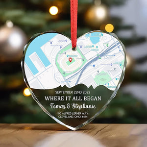 Personalized Map For Couples Ornament, Custom First Date Glass Ornament, Where It All Began