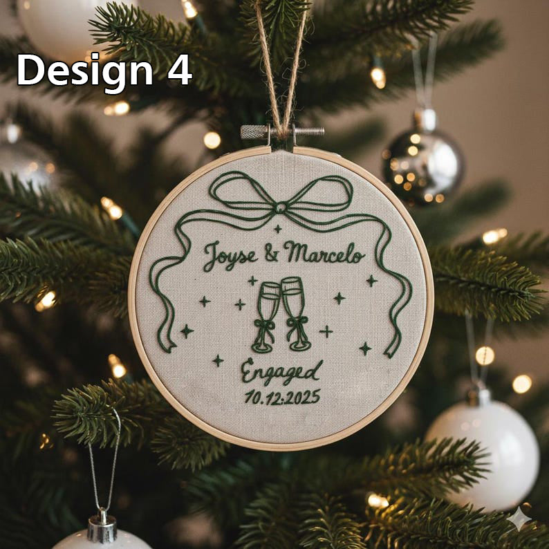 Custom Name Engagement Christmas Ornament, Personalized Hand Embroidered Our First Christmas Married Ornament, 2025 Couple Tree Decor