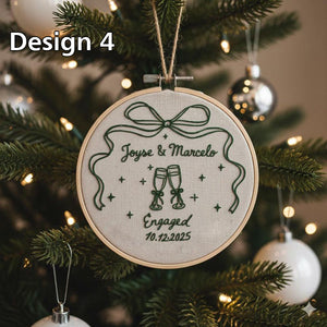 Custom Name Engagement Christmas Ornament, Personalized Hand Embroidered Our First Christmas Married Ornament, 2025 Couple Tree Decor