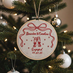 Custom Name Engagement Christmas Ornament, Personalized Hand Embroidered Our First Christmas Married Ornament, 2025 Couple Tree Decor