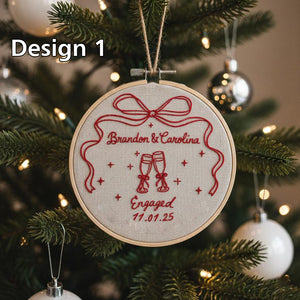 Custom Name Engagement Christmas Ornament, Personalized Hand Embroidered Our First Christmas Married Ornament, 2025 Couple Tree Decor
