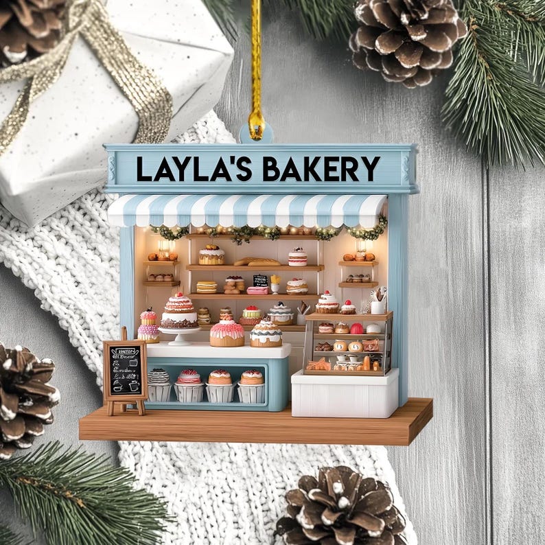 Custom Name Bakery Christmas Ornament, Personalized Bakery Keepsake 2025 Gift, Acrylic Ornament 2D FLAT, Gift For Baking Lover, Xmas Decor