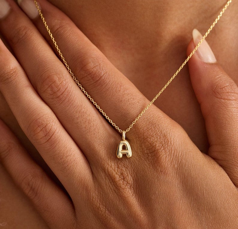 Custom Bubble Initial Necklace, Minimalist Bubble Letter Necklace, Personalized Charm Jewelry, Daily, Gift for Her, Christmas Gift