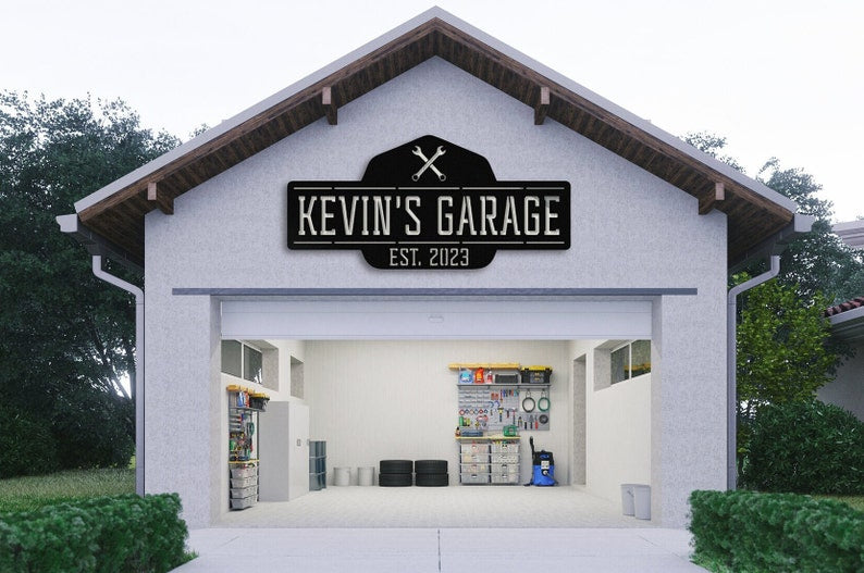 Custom Garage Sign, Personalized Garage Signs, Metal Garage Signs, Garage Hanging sign, Father s Day Gift, Wall Art For Dad, Gift With Name,