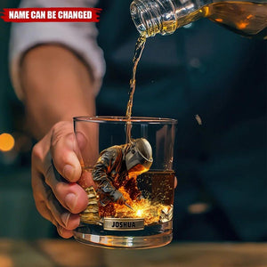 Welder Whiskey Glass Golden, Personalized Whiskey Glass, Wine Glass for Drinking Lover, Custom Whiskey Glass, Gift for Husband & Dad