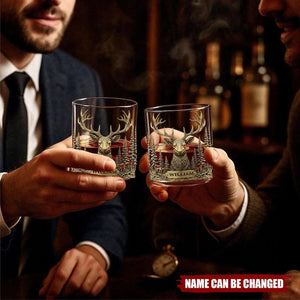 Deer Hunter Whiskey Glass Golden, Personalized Whiskey Glass, Wine Glass for Drinking Lover, Custom Whiskey Glass, Gift for Husband &