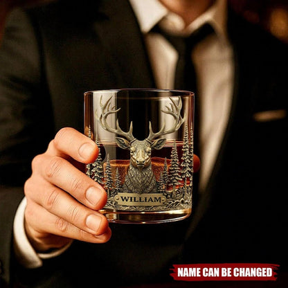 Deer Hunter Whiskey Glass Golden, Personalized Whiskey Glass, Wine Glass for Drinking Lover, Custom Whiskey Glass, Gift for Husband &