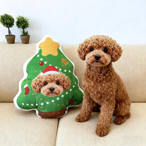 Custom Pet Christmas Tree Pillow, Personalized Dog Cat Xmas Cushion, Holiday Gift for Pet Lovers, Cute Christmas Home Decor