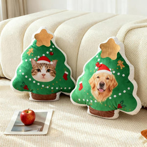 Custom Pet Christmas Tree Pillow, Personalized Dog Cat Xmas Cushion, Holiday Gift for Pet Lovers, Cute Christmas Home Decor