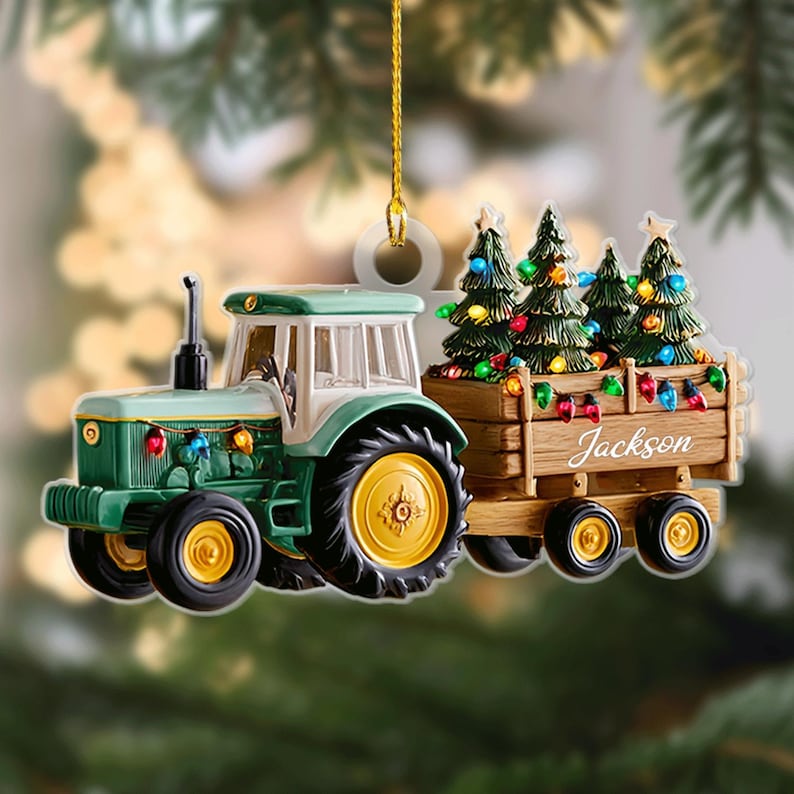 Personalized Tractor With Name Christmas Ornament, Custom Ornament For Farmer, Tractor Owner Gift, Farm Christmas Decor, 2D Flat Ornament