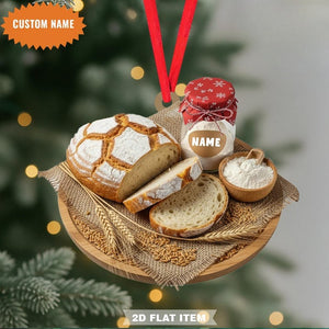 Custom Name Sourdough Bread Christmas Ornament, Flat 2D Ornament, Food Lover Gift, Funny Christmas Tree Decor Gift