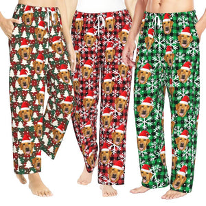 Personalized Christmas Plaid Pajama Pants with Dog Face, Custom Christmas Gifts