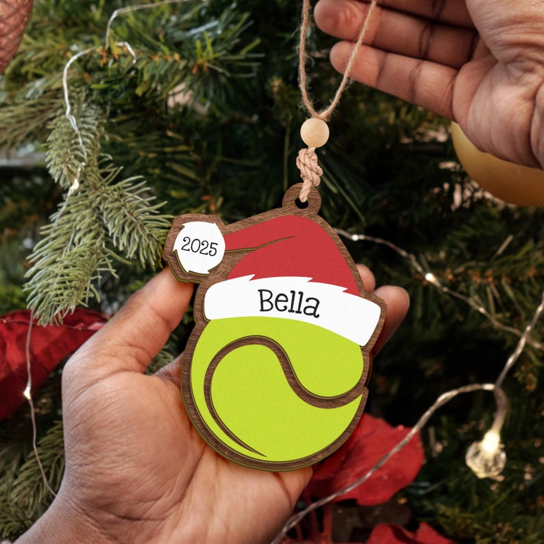 Personalized Sports Christmas Ornament, Custom 2 Layer Wooden Name Ornament, 9 Sport Options, Holiday Gift for Athletes & Fans, Christmas Gift