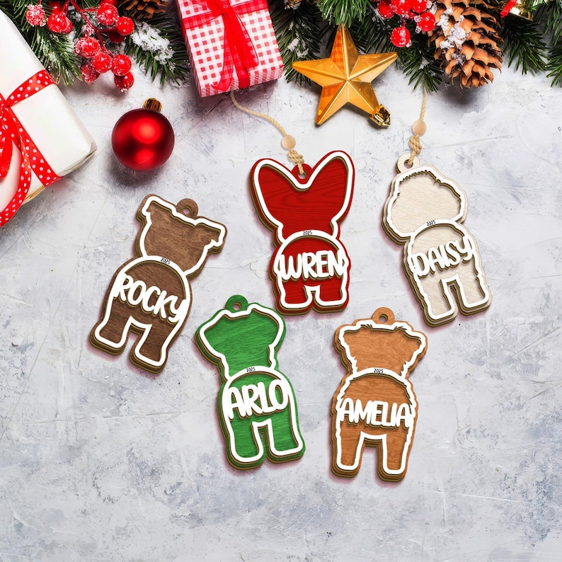 Personalized Dog Breed 2025 Ornament, Custom Dog Christmas Ornament, Pet Gift, Dog Breed Shaped Stocking Tag, Christmas Tree Ornament