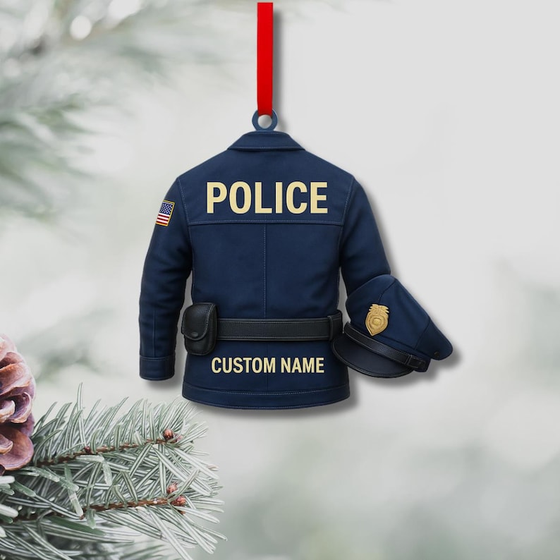 Custom Name Police 2d Flat Ornaments, Policeman Gifts, Police Uniform Ornaments, Gift For Police Flat 2d Ornament,Police Car Christmas Gifts