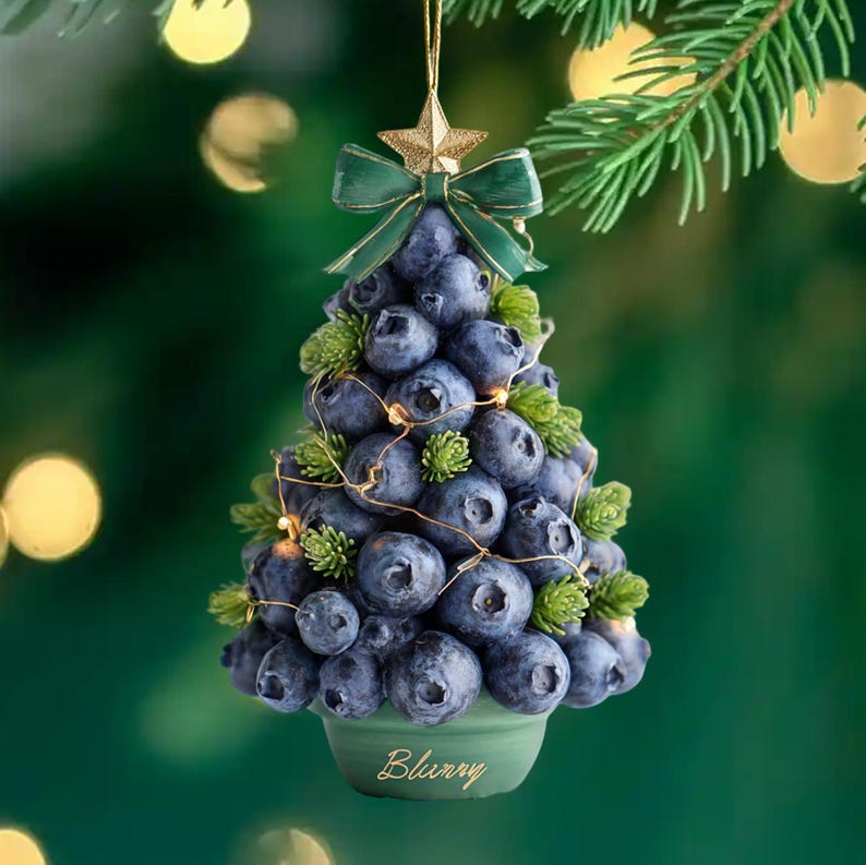 Custom Name Blueberry Shaped Christmas Tree Ornament, Personalized Fruit Xmas Gift, Funny Gardener Farmer Xmas Tree Keepsake, Fruit Lovers