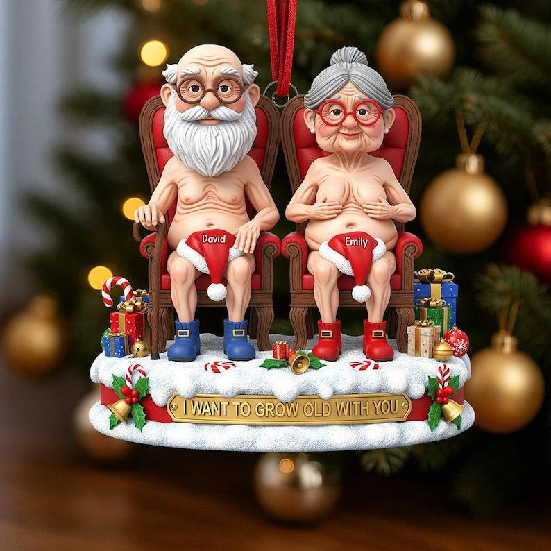 Personalized Funny Couple 2D Flat Ornament, Christmas Keepsake for Partners I want to Grow Old With You Holiday Gift, Anniversary Ornament