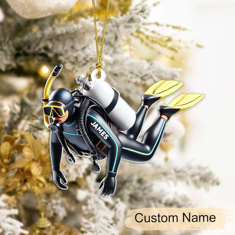 Custom Name Scuba Diver Christmas Ornament, Scuba Diving Acrylic Ornament, Scuba Diver Gifts, Gift for Diver, Christmas Gifts, Birthday Gift