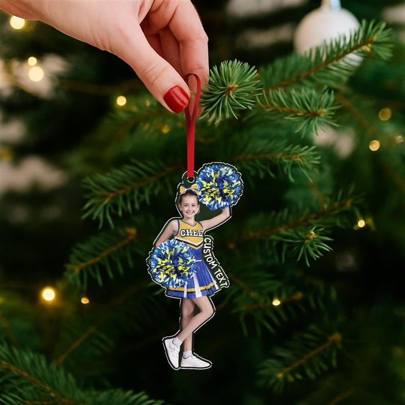 Custom Cheerleader Photo Ornament, Cheerleader Christmas Ornament, Acrylic Ornament, Cheer Team Gift, Gifts For Girls, Christmas Ornament