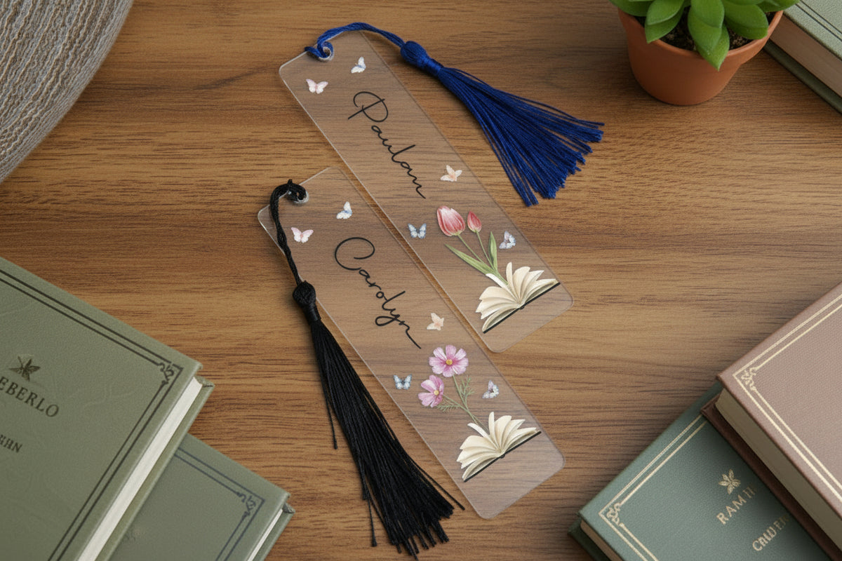 Acrylic Floral Bookmark with Tassel,Birth Flower Bookmark, , Mothers Day Gifts,Personalized Floral Bookmark for Women,Gift for Book Lover