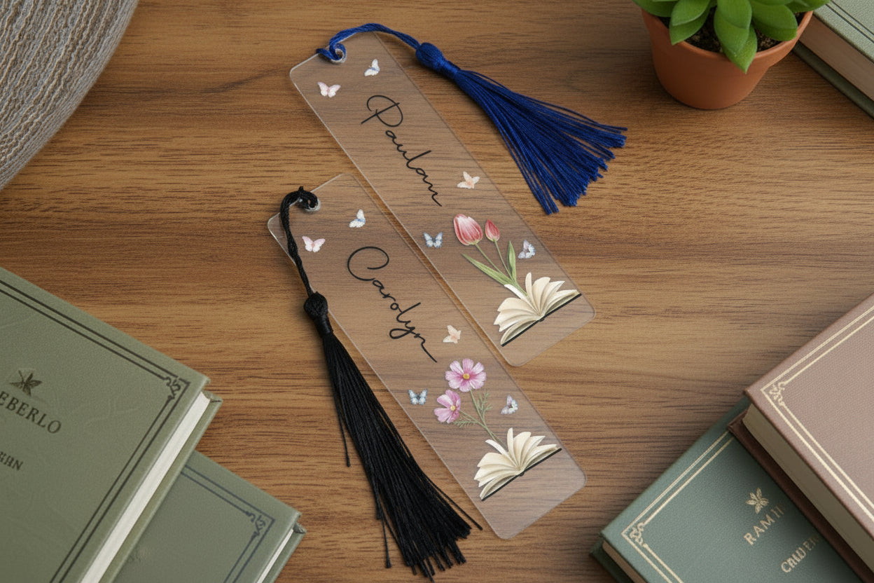 Acrylic Floral Bookmark with Tassel,Birth Flower Bookmark, , Mothers Day Gifts,Personalized Floral Bookmark for Women,Gift for Book Lover