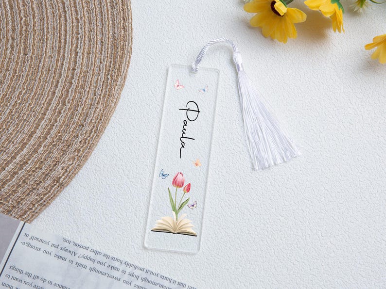 Acrylic Floral Bookmark with Tassel,Birth Flower Bookmark, , Mothers Day Gifts,Personalized Floral Bookmark for Women,Gift for Book Lover