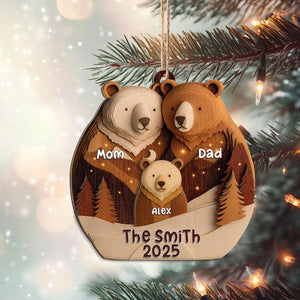 Personalized Bear Family Layered Wood Ornament, Custom Name Christmas Tree Ornament, Woodland Bear Christmas Home Decor, Gift for Family