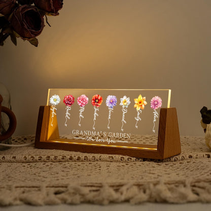 Custom Grandma's Garden Birth Month Flowers Night Light, Acrylic LED Light, Mother Lamp, Grandma Gift from Grandkids, Mother's Day Gift