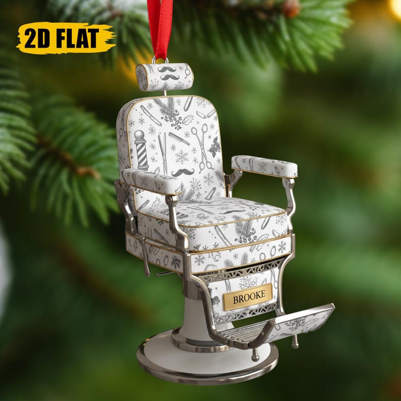 Personalized Barber Ornament 2025 Custom Acrylic Barber Chair Christmas Ornament with Name Tag, Hair Stylist Gift 2D Flat