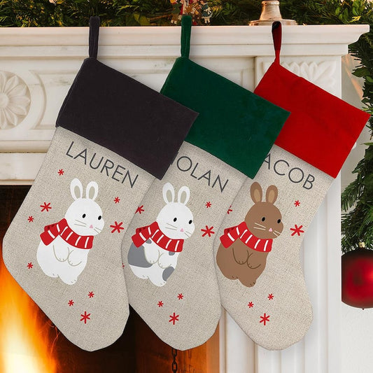 Personalized Bunny Christmas Stocking, Custom Rabbit Name Stocking, Kids Holiday Fireplace Decor, Cute Bunny Stocking, Bunny Lover Gift