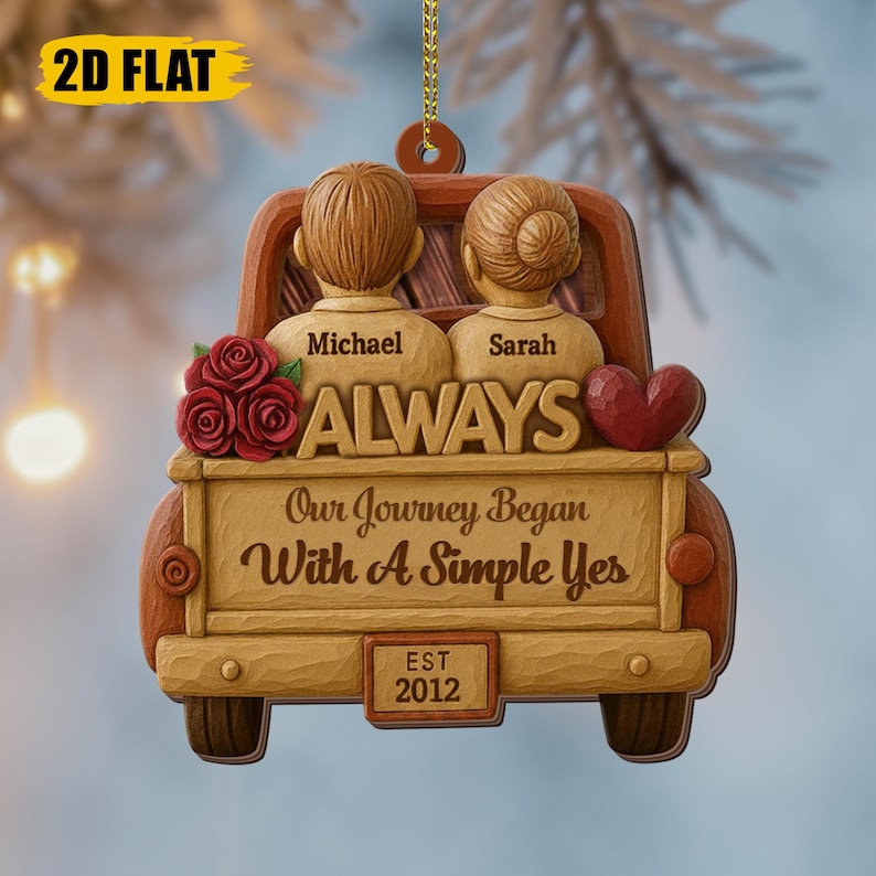 Personalized Wooden Couple Ornament Custom Always Car Ornament with Names, Wedding Anniversary Gift, Romantic Love Keepsake