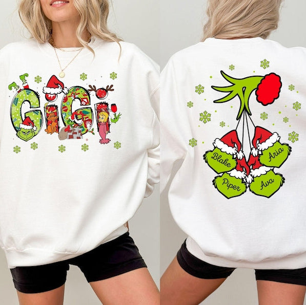 Custom Gigi With Kids Name Christmas Gigi Shirt, Christmas Gigi Sweatshirt,Personalized Xmas Shirt Two Side Gigi Shirt,Christmas Hoodie Gigi