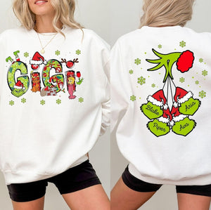 Custom Gigi With Kids Name Christmas Gigi Shirt, Christmas Gigi Sweatshirt,Personalized Xmas Shirt Two Side Gigi Shirt,Christmas Hoodie Gigi