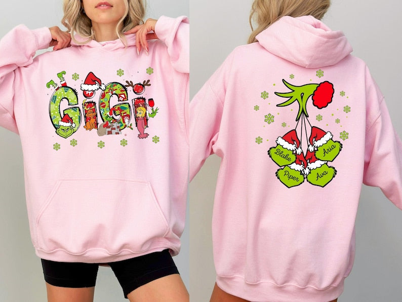 Custom Gigi With Kids Name Christmas Gigi Shirt, Christmas Gigi Sweatshirt,Personalized Xmas Shirt Two Side Gigi Shirt,Christmas Hoodie Gigi