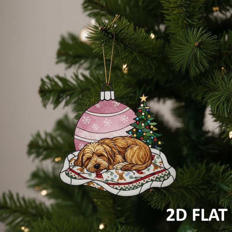 Cavapoo Sleeping Christmas Ornament, Dog Lover Gift, Cozy Holiday Tree Decoration, Cute Pet Keepsake, Personalized Dog Ornament