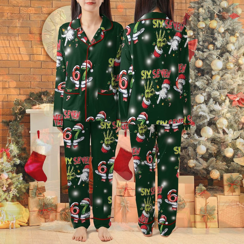 6 7 Christmas Pajamas, Six Seven 6 7 Meme Funny Christmas Pajama Sets, Meme shirt, Funny Pajama Christmas Pants for Women Men,Home Wear Set