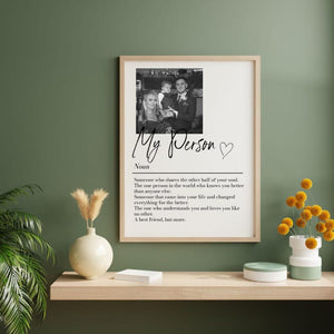 Personalised My Person Definition Print: Custom Photo Gift, Romantic Keepsake, Anniversary Boyfriend/Girlfriend Gift (No Frame)
