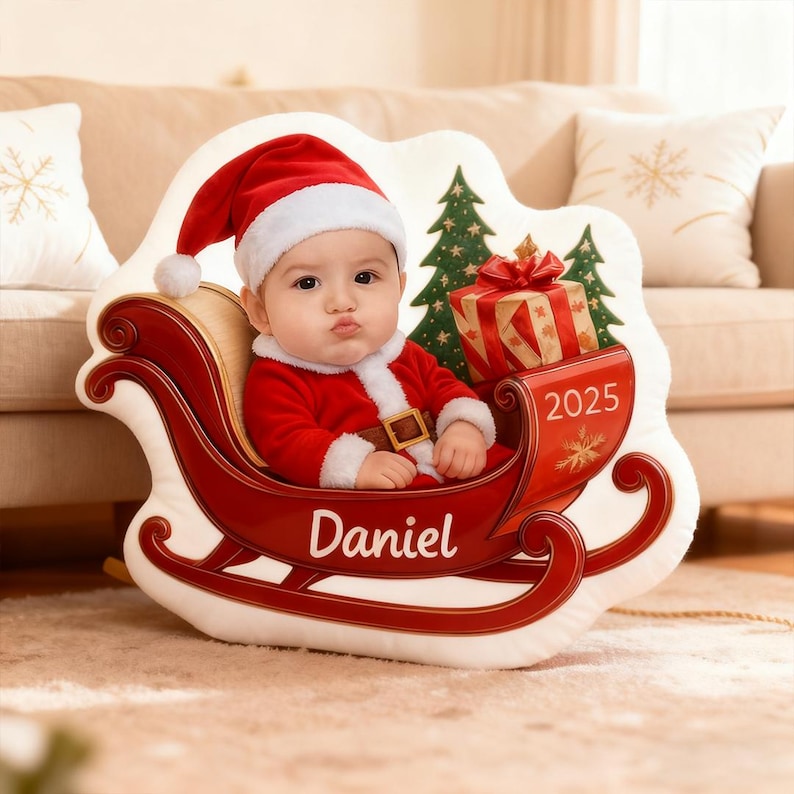 Custom Christmas Character Pillow with Name, Santa Elf Reindeer Gingerbread Plush Cushion, Personalized Xmas Gift for Children & Home Decor