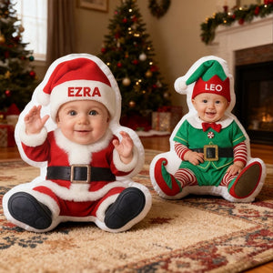 Custom Christmas Character Pillow with Name, Santa Elf Reindeer Gingerbread Plush Cushion, Personalized Xmas Gift for Children & Home Decor