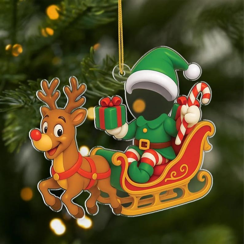 Custom Face Baby Ornament, Funny Baby Kid Photo Ornament, Kids In Christmas Costume, Babys First Christmas Ornament, Grandkids Ornament