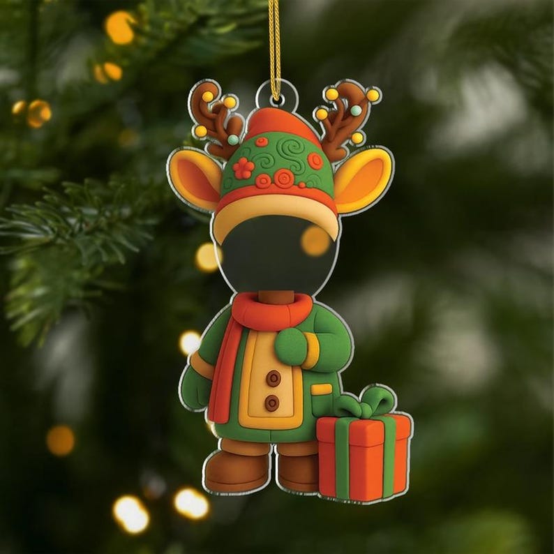 Custom Face Baby Ornament, Funny Baby Kid Photo Ornament, Kids In Christmas Costume, Babys First Christmas Ornament, Grandkids Ornament