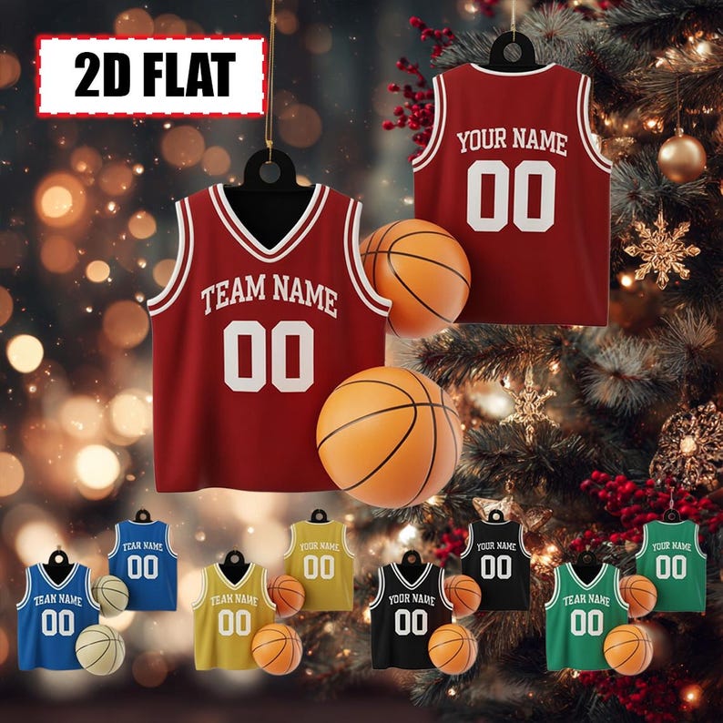 Personalized Basketball Jersey Ornament Flat 2D Acrylic Christmas Tree Decoration with Custom Name, Team, and Number Keepsake Gift