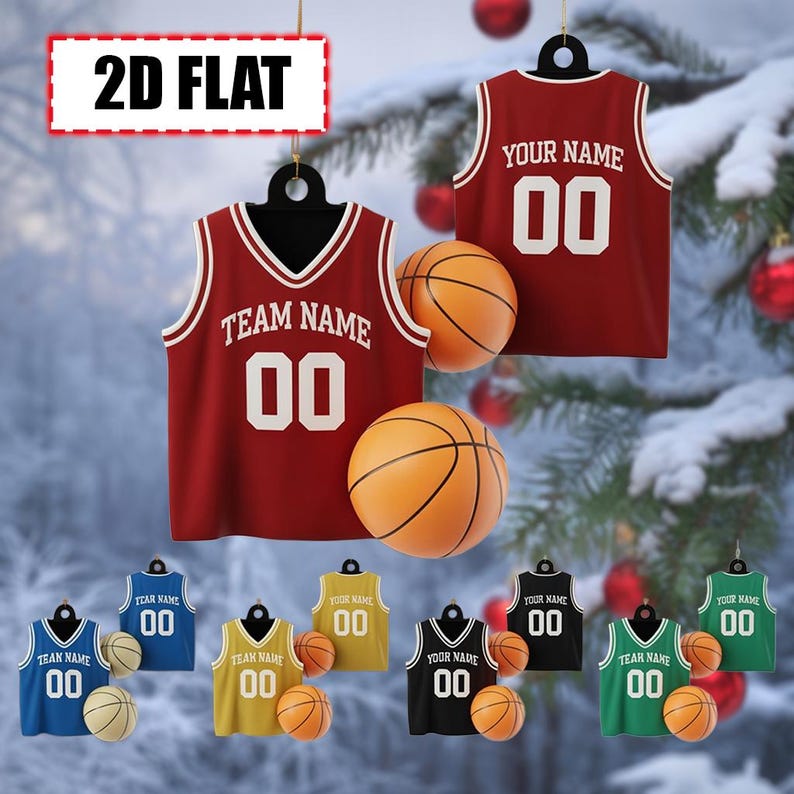 Personalized Basketball Jersey Ornament Flat 2D Acrylic Christmas Tree Decoration with Custom Name, Team, and Number Keepsake Gift