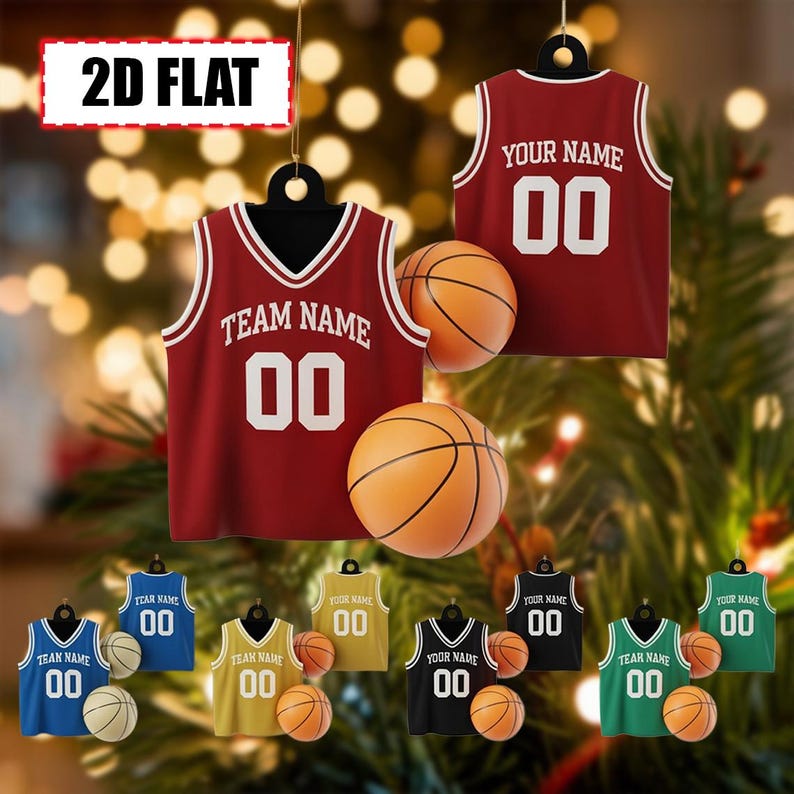 Personalized Basketball Jersey Ornament Flat 2D Acrylic Christmas Tree Decoration with Custom Name, Team, and Number Keepsake Gift