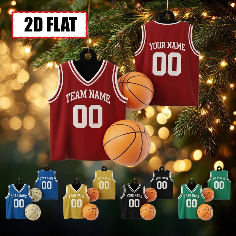 Personalized Basketball Jersey Ornament Flat 2D Acrylic Christmas Tree Decoration with Custom Name, Team, and Number Keepsake Gift