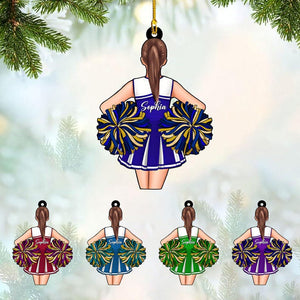 Personalized Cheerleader Ornament: Custom Uniform & Pom Poms, Girl Christmas Ornament Gift for Cheer Team