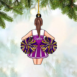 Personalized Cheerleader Ornament: Custom Uniform & Pom Poms, Girl Christmas Ornament Gift for Cheer Team