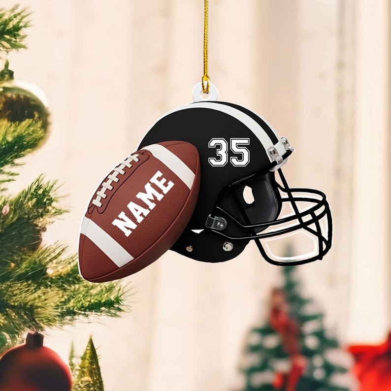 Personalized Football Helmet Ornament, Custom Name Football Player Gift, Team Player Christmas Ornament, Football Fan Gift