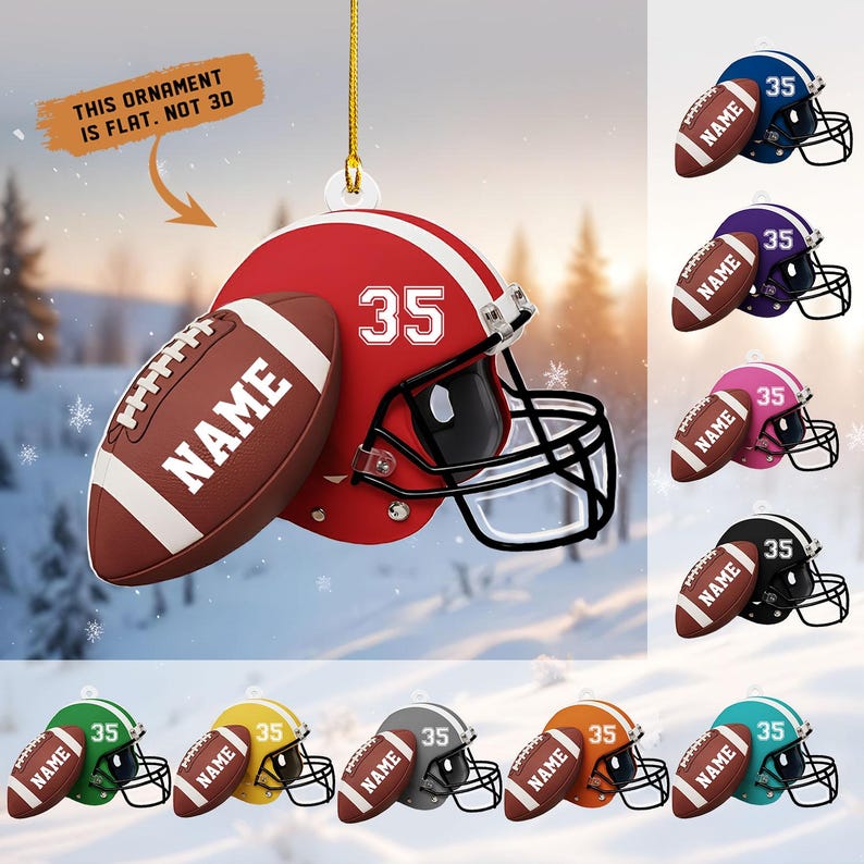 Personalized Football Helmet Ornament, Custom Name Football Player Gift, Team Player Christmas Ornament, Football Fan Gift