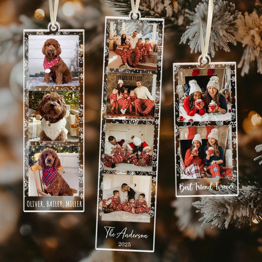 Personalized Photo Strip Ornament, Custom Family Photo Christmas Ornament, Besties Xmas Gift, Pet 1st Christmas Keepsake, Picture Keepsake